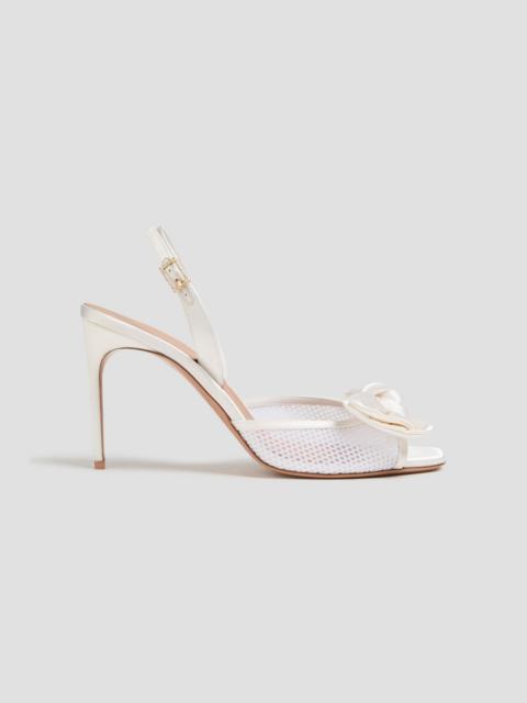MALONE SOULIERS Maera 70 bow-detailed satin and mesh slingback sandals