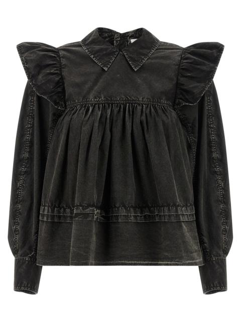 GANNI Ganni Women 'Black Washed Frill' Blouse