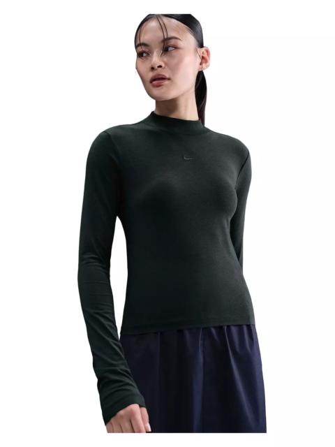 Nike Women's Sportswear Chill Knit Slim Long-Sleeve Mock-Neck T-Shirt -Seaweed Green