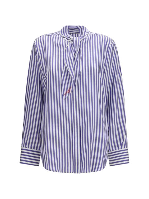 Givenchy Givenchy Silk Striped Cocoon Shirt with Bow Electric Blue
