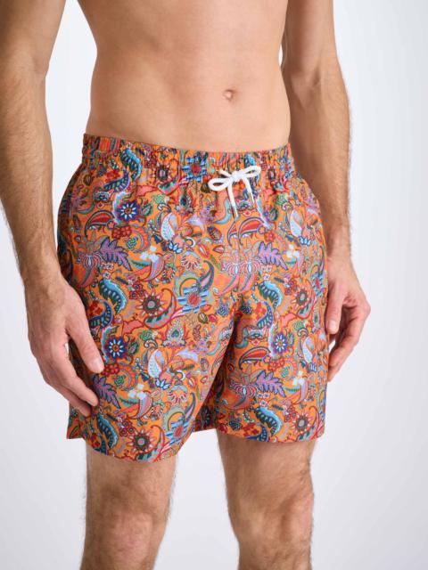 Derek Rose Men's Swim Shorts Apricot Jungle Paisley Print