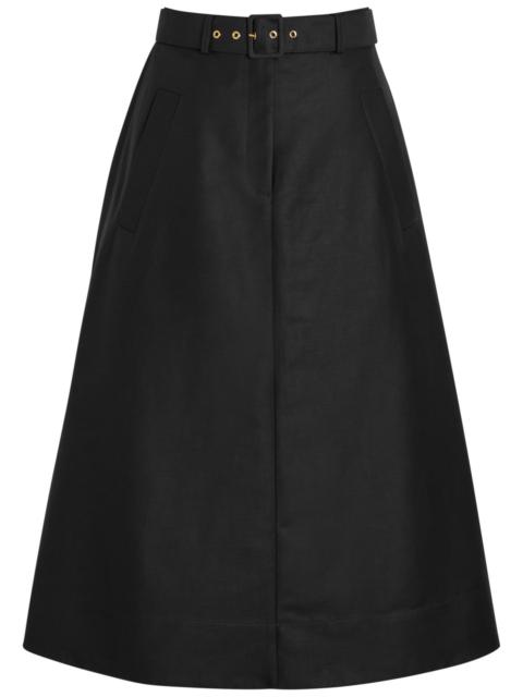 Moncler Moncler Belted Cotton-poplin Midi Skirt