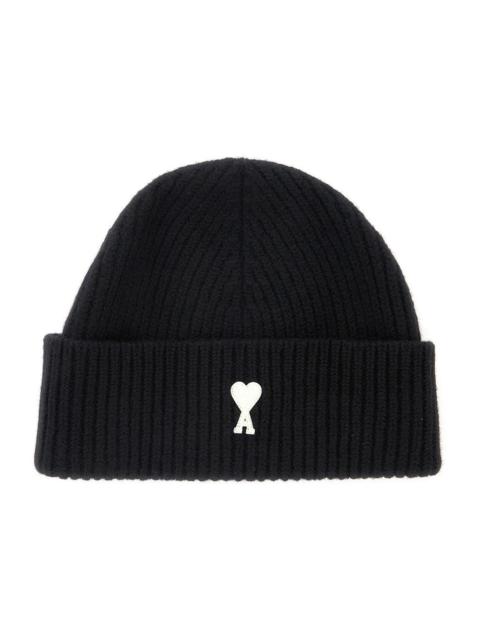 AMI Paris Ami Paris Men Beanie With Contrast Ami De Coeur In Black Wool Unisex