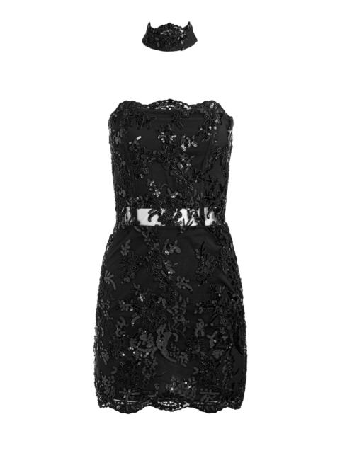 Alice + Olivia GEORGIE EMBELLISHED LACE MINI DRESS