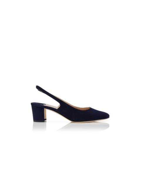 Manolo Blahnik Navy Blue Suede Slingback Pumps