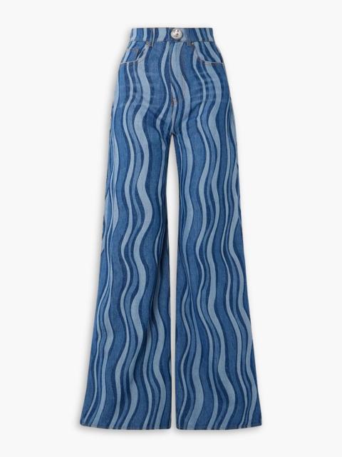 AREA Sunray embellished printed high-rise wide-leg jeans