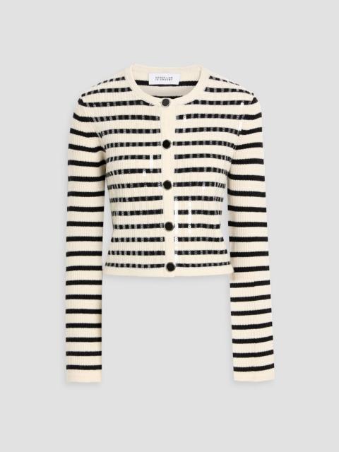 DEREK LAM 10 CROSBY Nebula sequined striped ribbed wool-blend cardigan