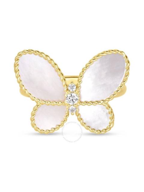 Roberto Coin - Roberto Coin 18K Yellow Gold Jasmine Diamond & Mother Of Pearl Butterfly Ring