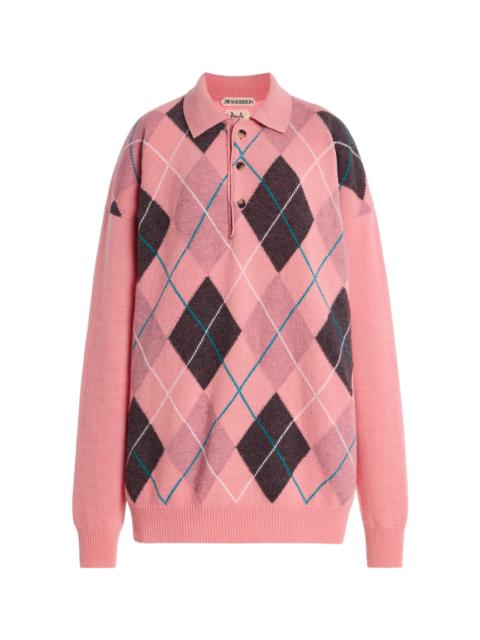 JW Anderson x Pringle of Scotland Argyle Wool Polo Sweater pink