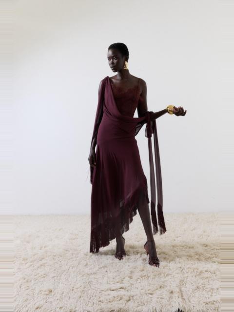 De La Vali MISTRAL MIDI DRESS IN EARTH CHIFFON & LACE