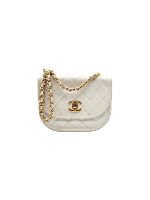 CHANEL Quilted Messenger Crossbody Flap Bag White Lambskin GHW