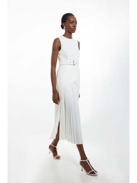 KAREN MILLEN Ponte And Georgette Jersey Pleated Maxi Dress