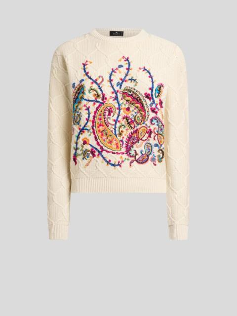 Etro COTTON-BLEND SWEATER WITH FLORAL PAISLEY EMBROIDERY