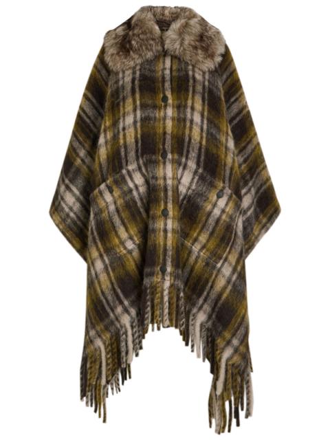 Moncler Moncler Plaid Brushed Wool-blend Cape