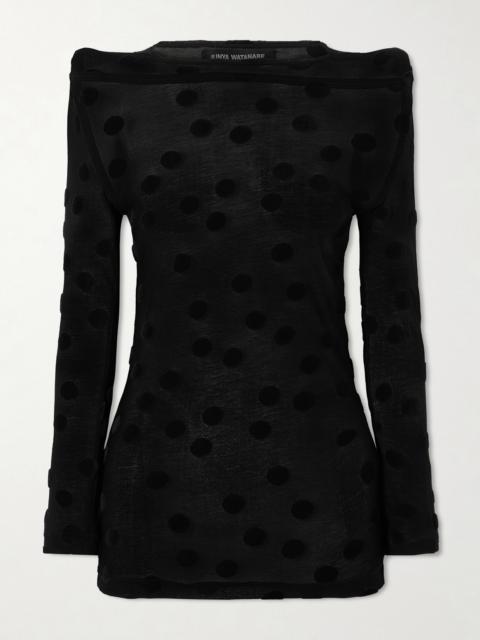 Junya Watanabe Polka-dot Flocked Cotton-jersey Blouse