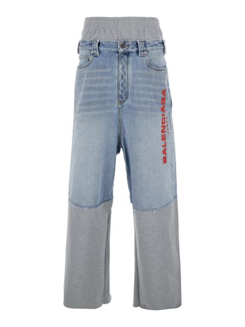 BALENCIAGA Balenciaga Men Light Blue Jeans With Fleece Inserts And Logo Lettering On The Front In Cotton And De