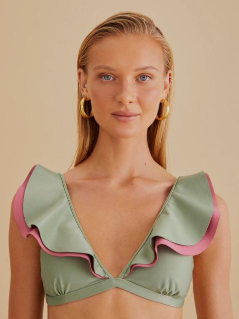 FARM RIO Green Ruffle Bikini Top