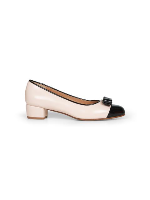 Ferragamo Women White Nappa Leather And Patent Calfskin Vara Pumps