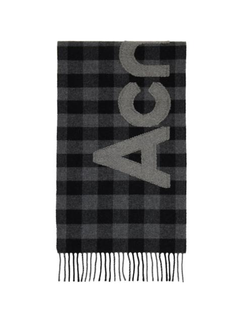 Acne Studios Black & Gray Check Logo Scarf