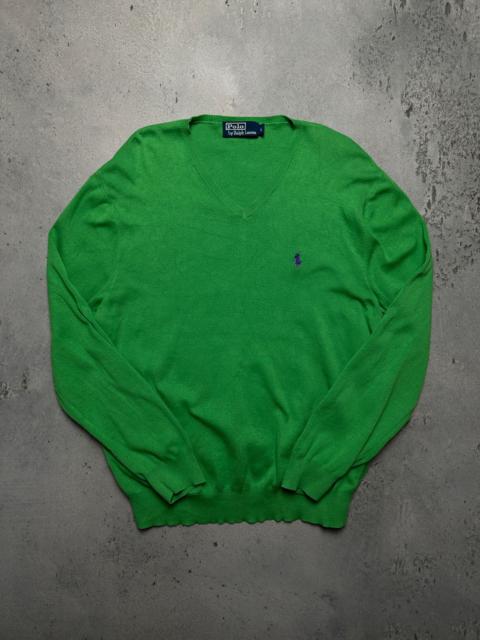 Other Designers Polo Ralph Lauren Green V-Neck y2k Sweater Purple Pony 90s