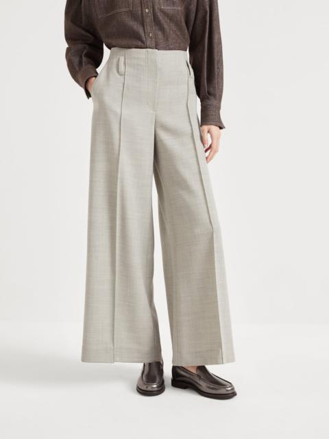 Brunello Cucinelli Virgin wool fluid crêpe twill flared sartorial trousers with monili