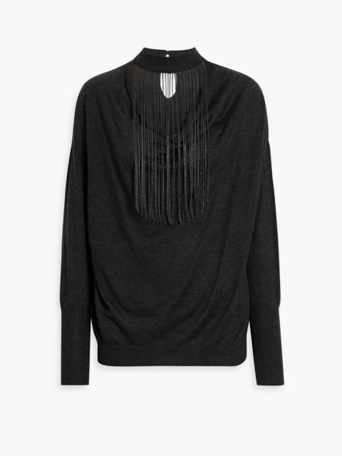 Brunello Cucinelli Bead-embellished cutout cashmere and silk-blend sweater