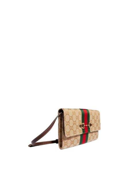 GUCCI GUCCI $1450 Horsebit Web Wallet Beige Shoulder Bag New & Aut