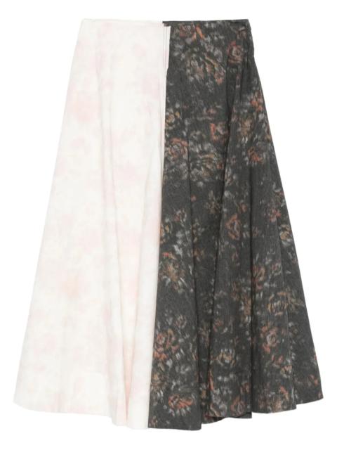 GANNI Printed Stretch Cotton Long Skirt
