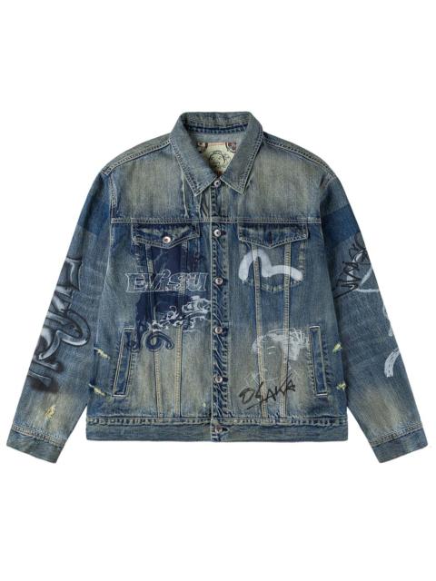 EVISU Allover Graffiti Printed Denim Jacket
