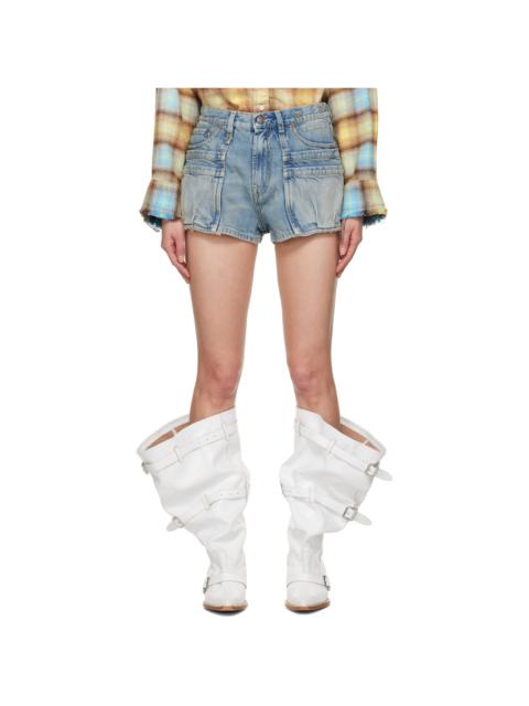 R13 Blue Loose D'Arcy Multi Pocket Denim Shorts
