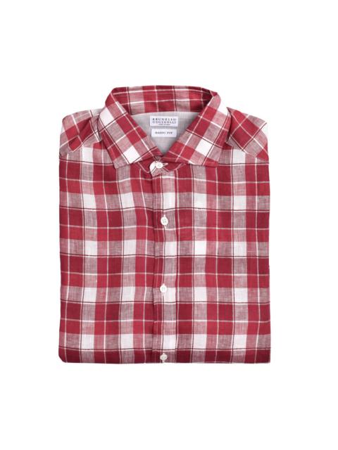 Brunello Cucinelli Brunello Cucinelli Red Linen Blend Plaid Button-Down Shirt