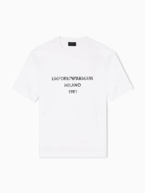 EMPORIO ARMANI ASV LYOCELL T-SHIRT WITH VINTAGE-EFFECT LOGO PRINT
