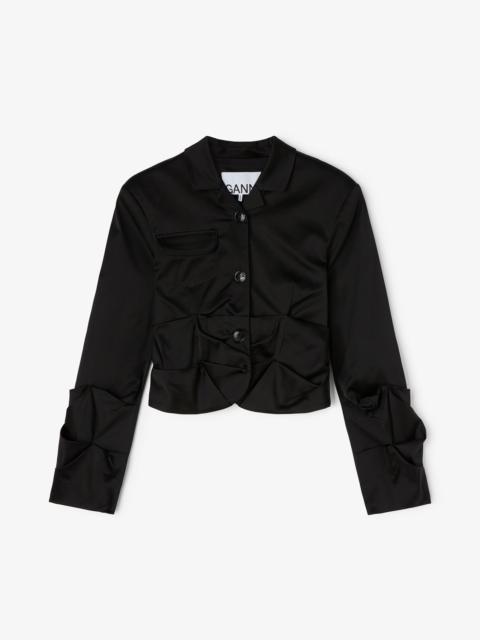 GANNI BLACK DRAPED BLAZER