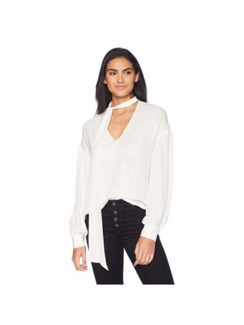 Other Designers Ramy Brook Top Tori Tie Neck Silk Blouse Ivory Long Sleeve SZ XS New
