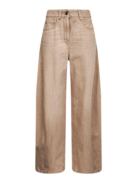 Brunello Cucinelli Brunello Cucinelli Women Beige Authentic Denim Wide Jeans With Monili