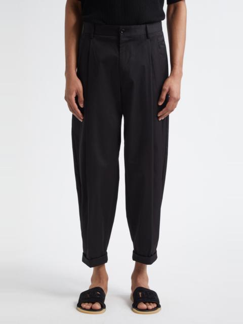 Dolce & Gabbana Dolce&Gabbana Double Pleat Crop Stretch Cotton Pants in N0000 Black at Nordstrom