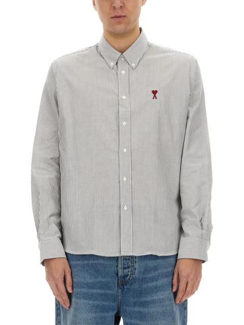 AMI Paris ADC LOGO STRIPED COTTON BUTTON-DOWN SHIRT