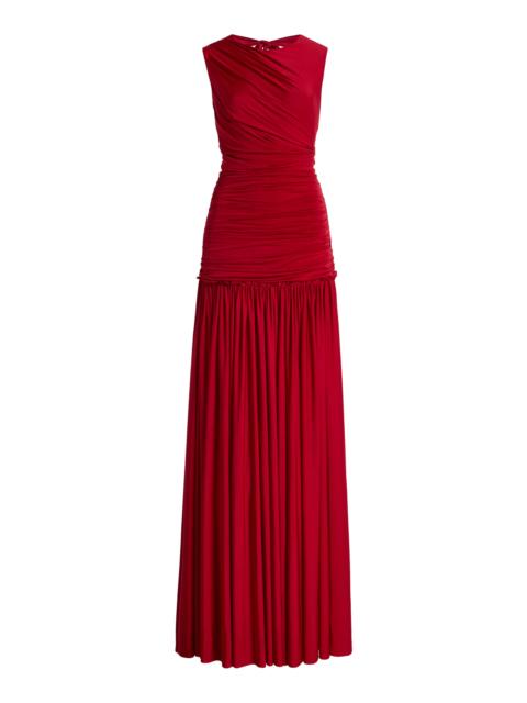 SIEDRÉS Exclusive Alina Ruched Jersey Maxi Dress red