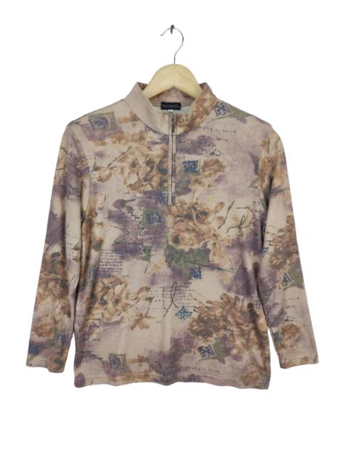 Other Designers Archival Clothing - Vintage Wool Sweater Half Zip Floral Motif by VENTICELLO