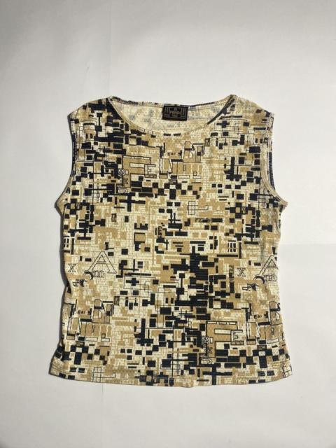 FENDI 90S FENDI JEANS LOGO PATTERN MESH TOP