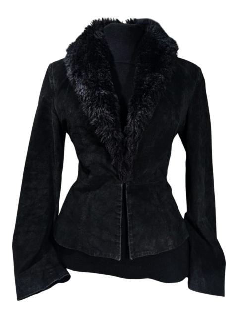 Hysteric Glamour 70s 80s black fauxfur collar leather coat chic boho