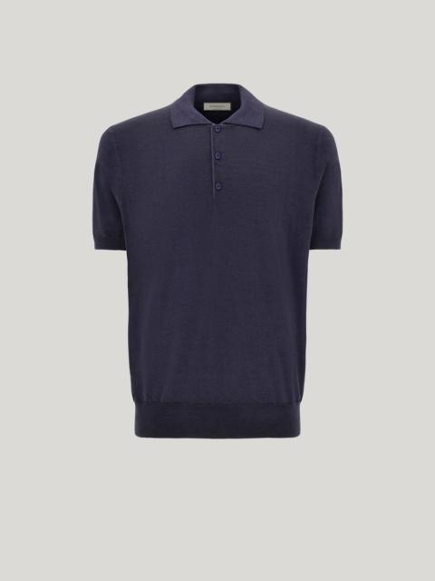 Canali CANALI NUVOLA DARK NAVY GARMENT-DYED WOOL AND SILK POLO SHIRT