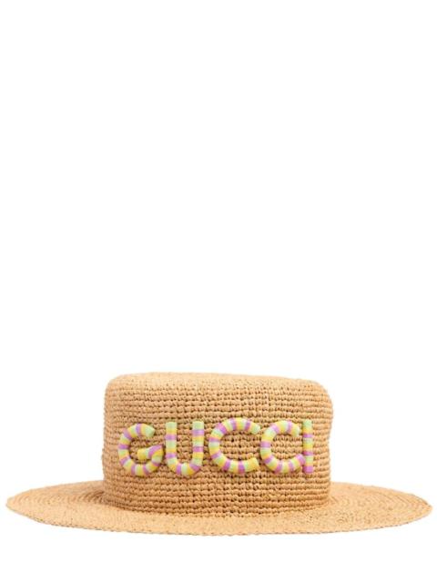 Monogram embellished raffia hat