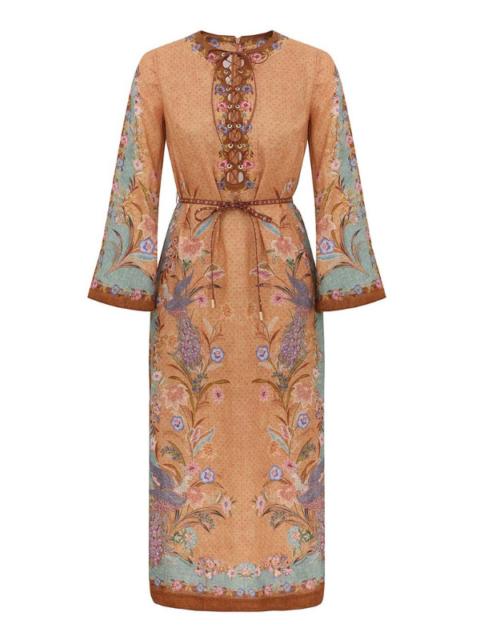 Zimmermann Indra Tunic Midi Dress in Tan Scarf Floral