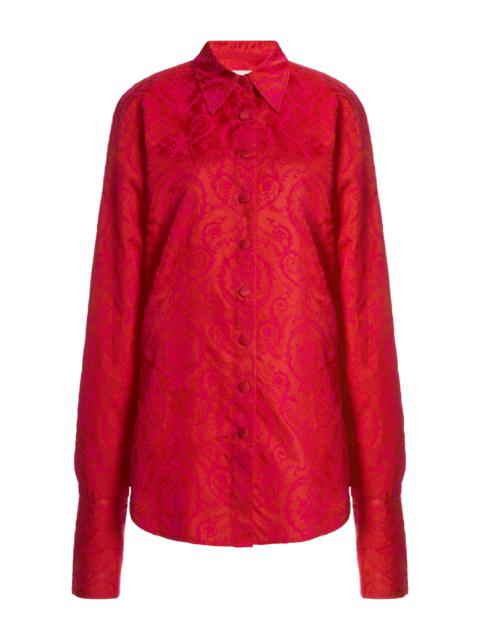 Celina Flocked Button-Down Shirt fuchsia