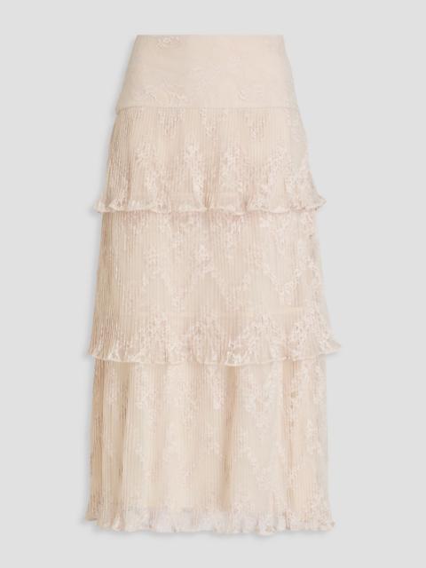 Zimmermann Tiered pleated lace midi skirt