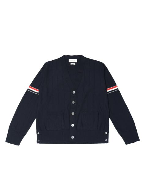 Thom Browne Thom Browne RWB Stripe V Neck Armband Cardigan Blue