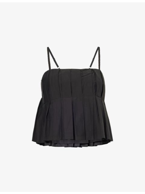 Theory Pleated Crop Cotton-Blend Top