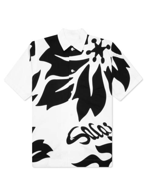 sacai FLORAL EMBROIDERED PATCH POPLIN SHIRT - OFF WHITE/BLACK
