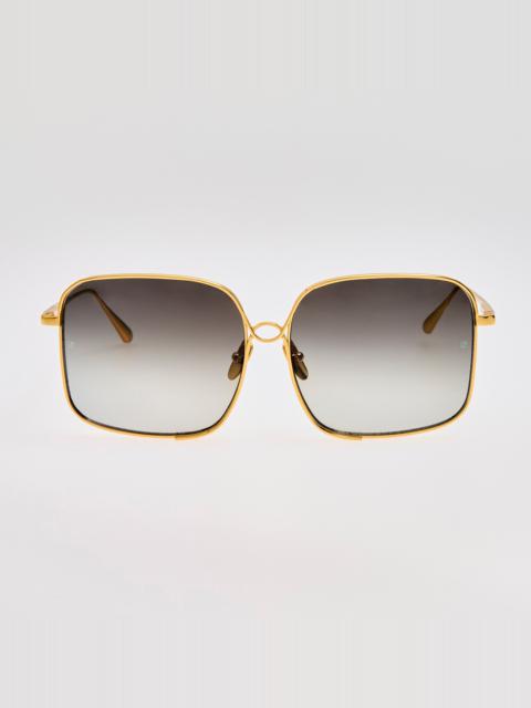 LINDA FARROW Genevieve Sunglasses in Grey and Gold